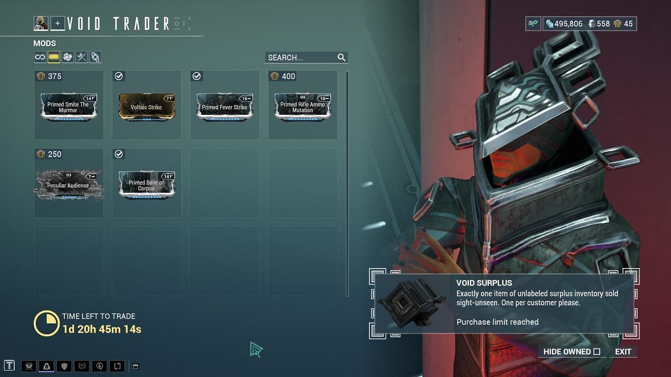 This week's Baro inventory (Image via Digital Extremes)